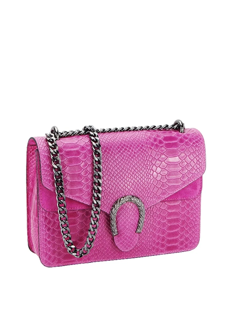 Geanta bej inchis din piele naturala 1524 123 17670, Fucsia