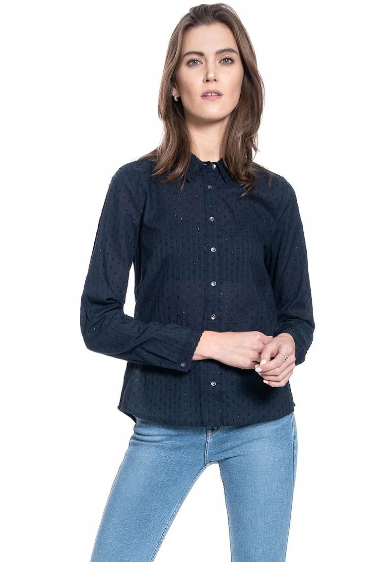 Camasa De Dama Din Material,  Emma Kc Dobby, Croi: Regular Fit, Inchidere: Nasturi, Compozitie Material: 100% Bumbac, Numar De Buzunare: 0, Marime S, Albastru