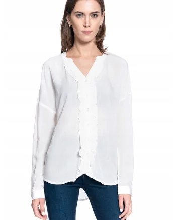 Camasa Dama,  Edda V Ruffles, Croi: Regular Fit, Inchidere: Nasturi, Material: 100% Bumbac, Numar Buzunare: 0, Marime S, Alb