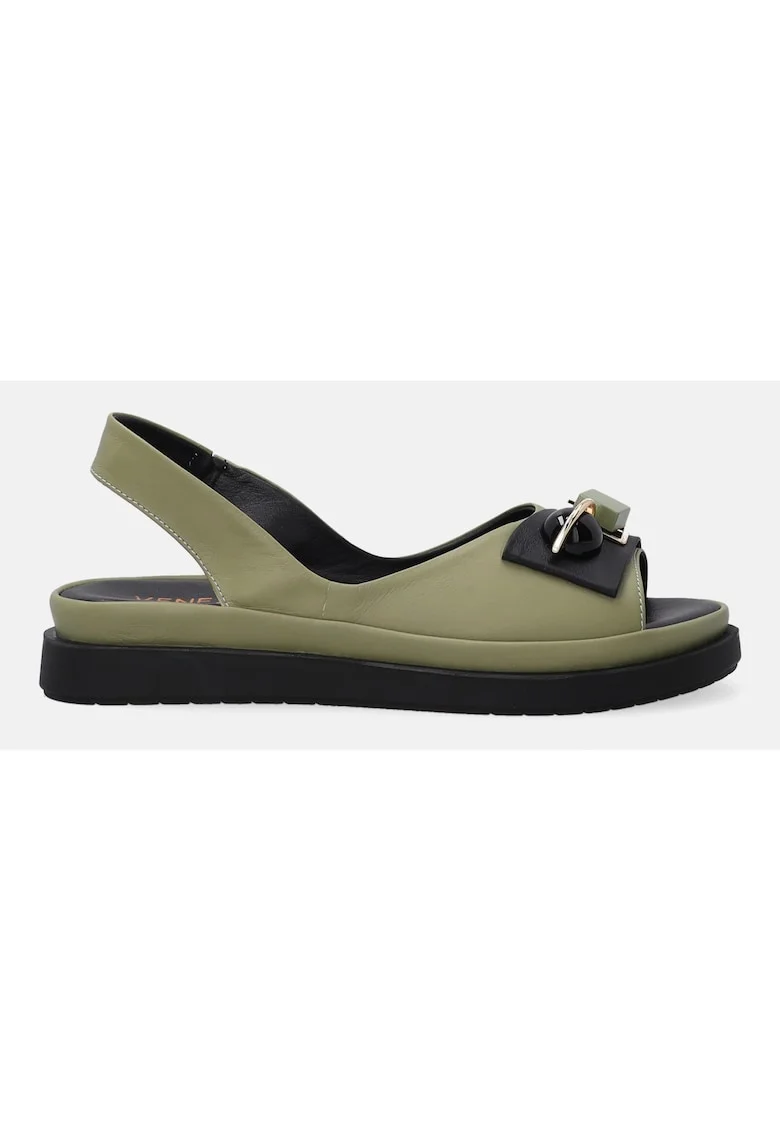 Sandale de piele cu platforma si element decorativ