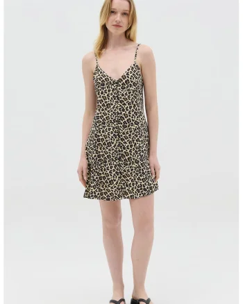 Rochie cu decolteu in V si animal print, Negru/Maro