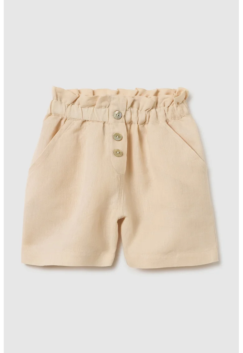 Pantaloni scurti din amestec de in cu talie inalta, Bej