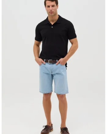 Bermude din denim cu talie medie, Albastru deschis/Albastru