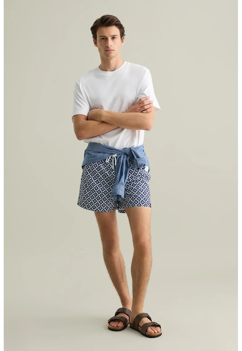 Pantaloni scurti de baie cu snur, Alb/Albastru inchis
