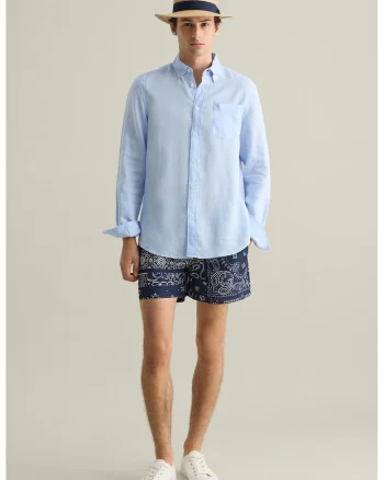 Pantaloni scurti de baie cu model, Alb/Bleumarin