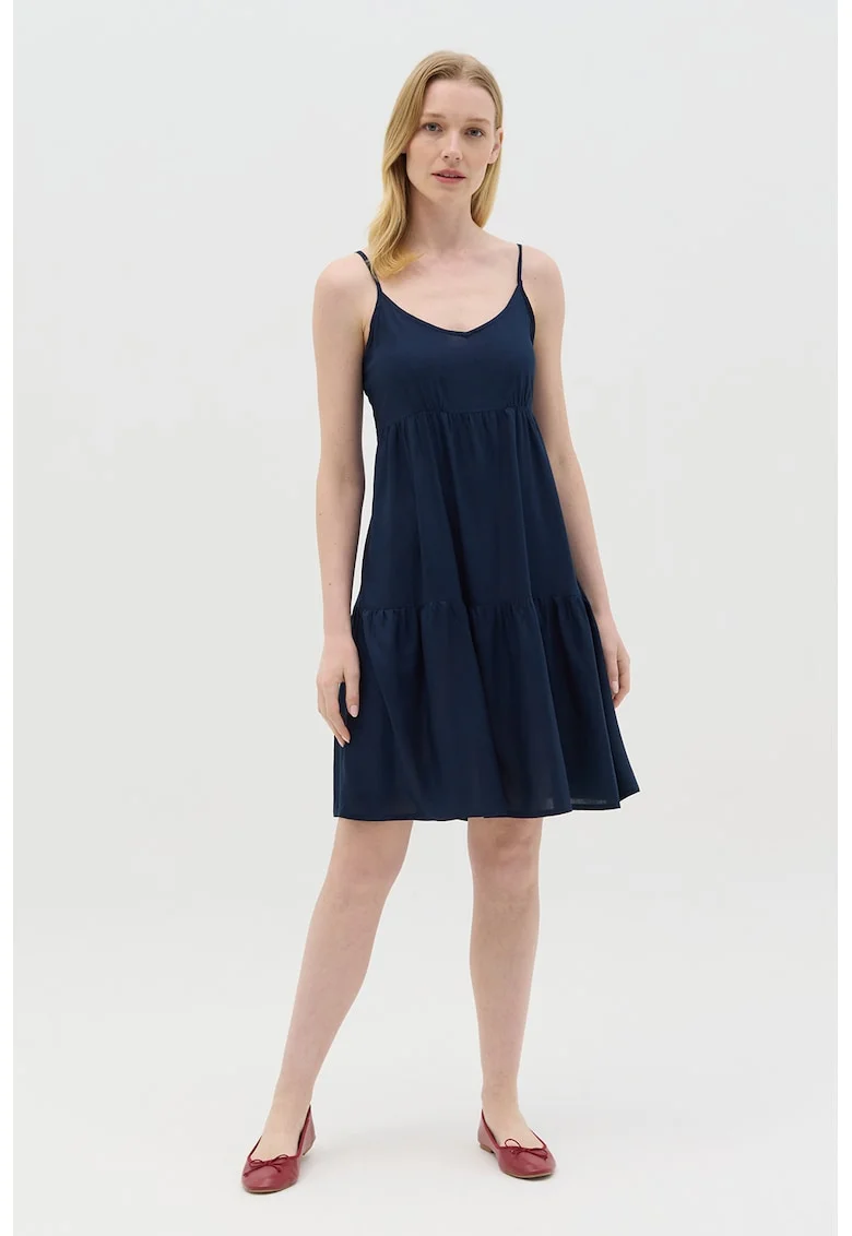 Rochie scurta evazata cu bretele inguste, Bleumarin
