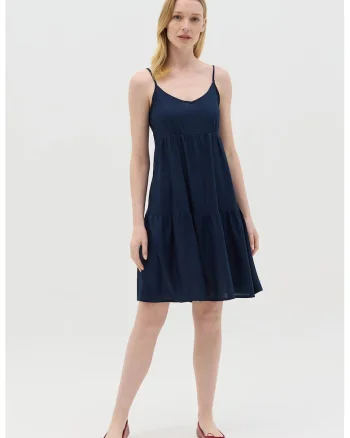 Rochie scurta evazata cu bretele inguste, Bleumarin