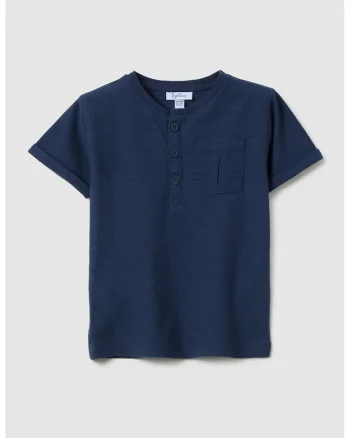 Tricou cu fenta cu nasturi si buzunar pe piept, Bleumarin