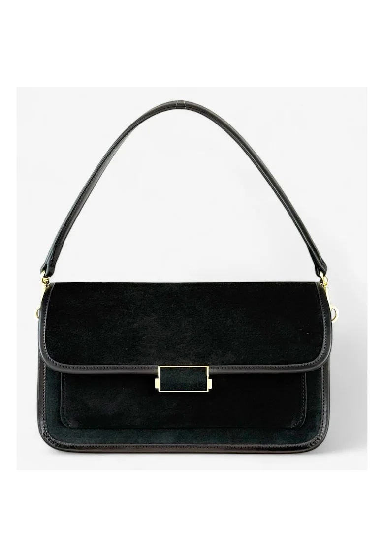 Baguette geanta din piele, Negru, 15x26x9