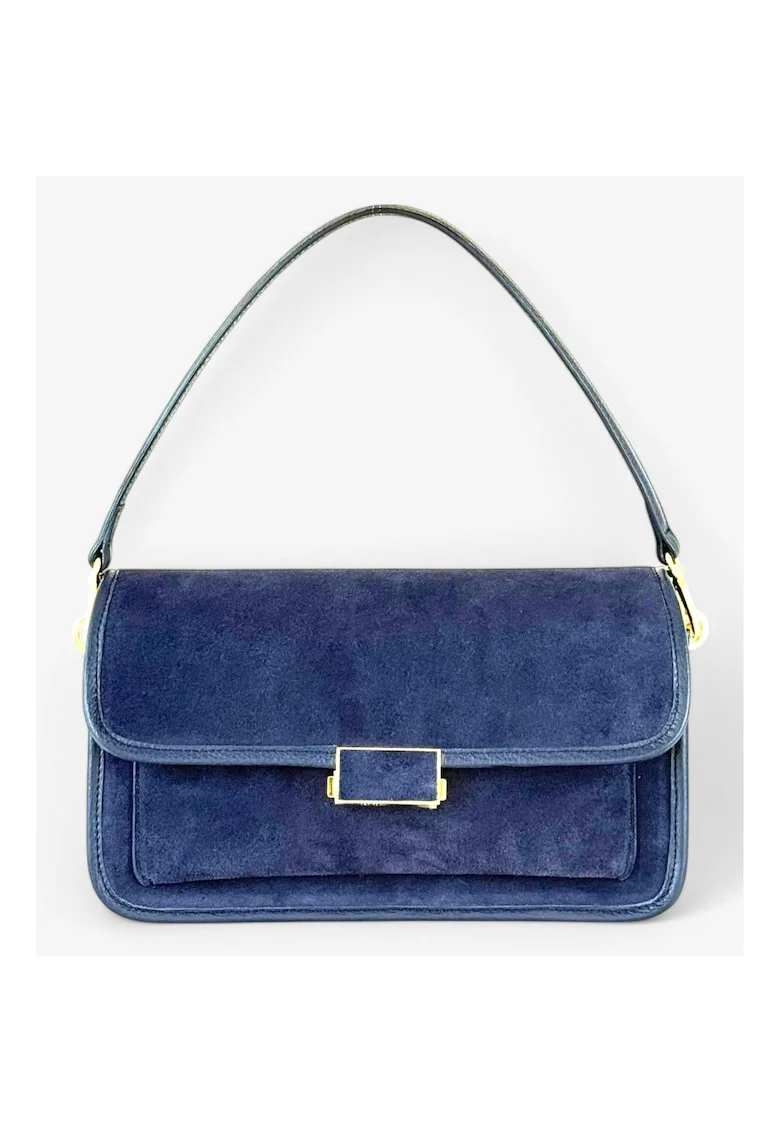 Baguette geanta din piele, Bleumarin, 15x26x9