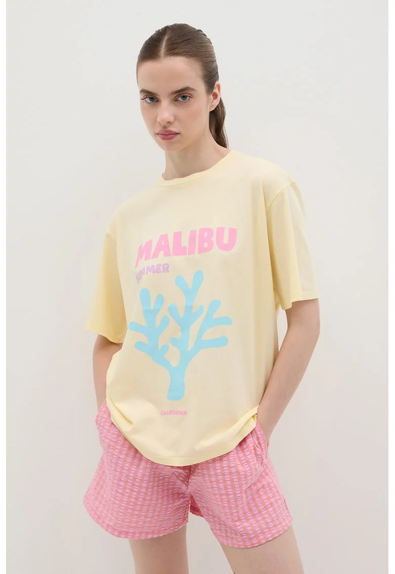 Tricou din bumbac cu imprimeu grafic, Galben