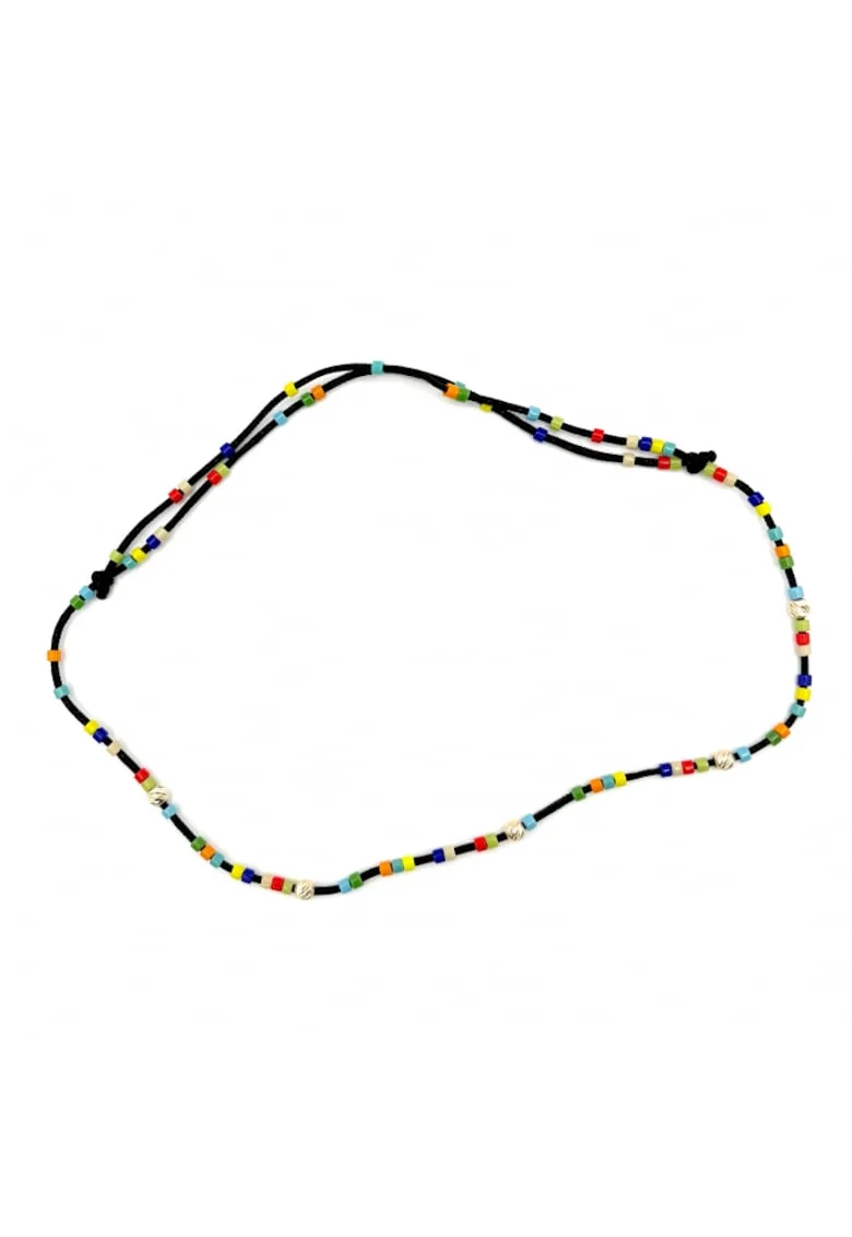 Bratara de picior cu bile din AUR 14K si Margele Miyuki Multicolor, snur negru reglabil, dama