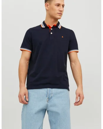 Tricou polo slim fit de bumbac organic Paulos, Portocaliu/Bleumarin