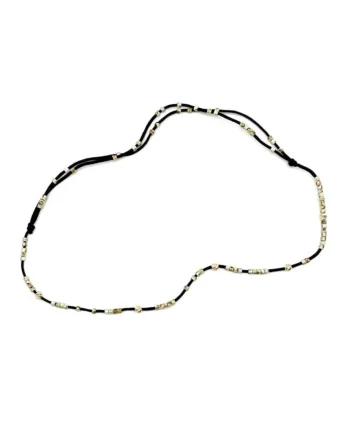 Bratara de picior cu bile din AUR 14K si Margele Miyuki Bej/Maro, snur negru reglabil, dama