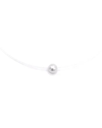 Colier fir transparent cu perla Swarovski alba si Argint 925, reglabil