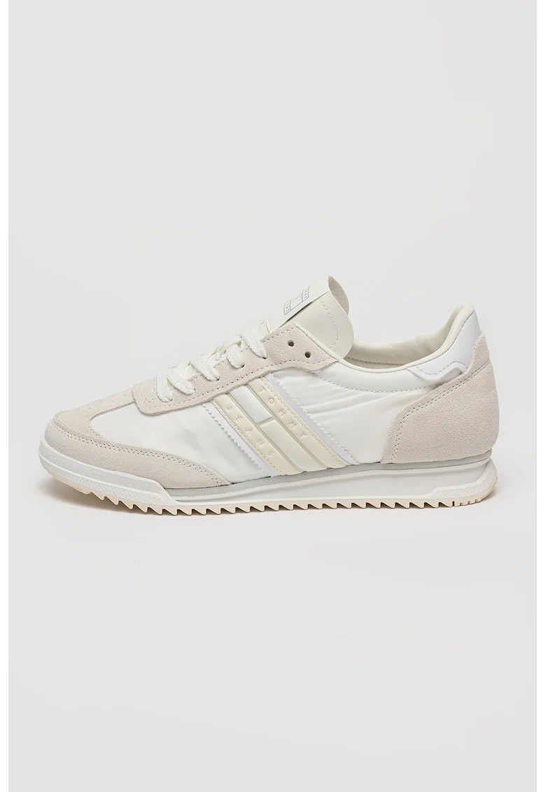 Pantofi sport cu insertii din piele intoarsa Retro Runner, Alb/Gri deschis