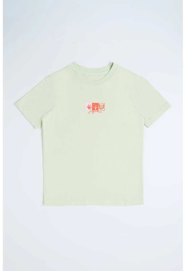 Tricou de bumbac cu imprimeu grafic discret, Verde pal
