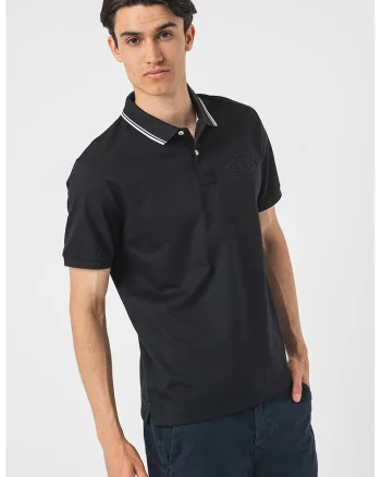 Tricou polo de bumbac cu logo brodat, Negru