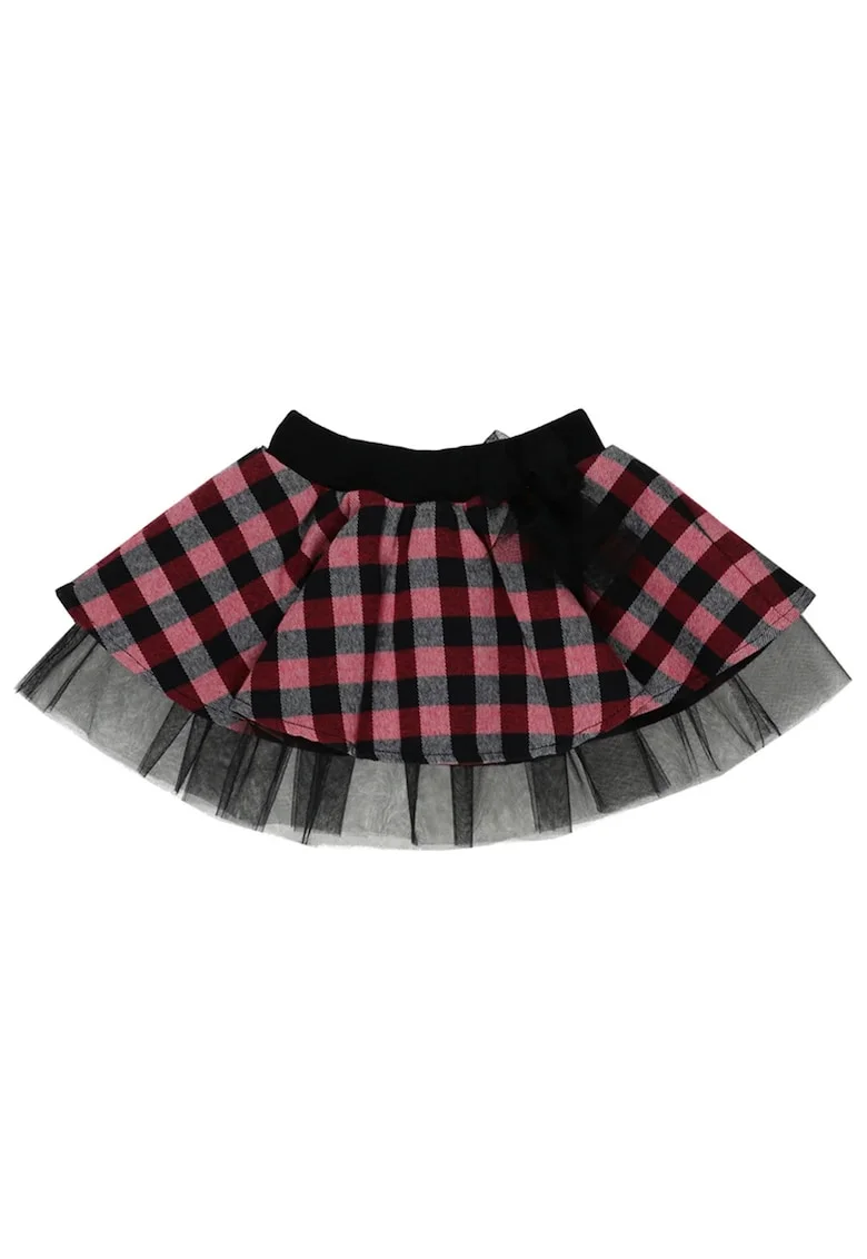 Fusta tutu cu tull si model in carouri,  - Pretty, Rosu si Negru, pentru fetite, Rosu