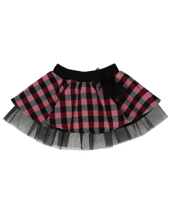 Fusta tutu cu tull si model in carouri,  - Pretty, Rosu si Negru, pentru fetite, Rosu