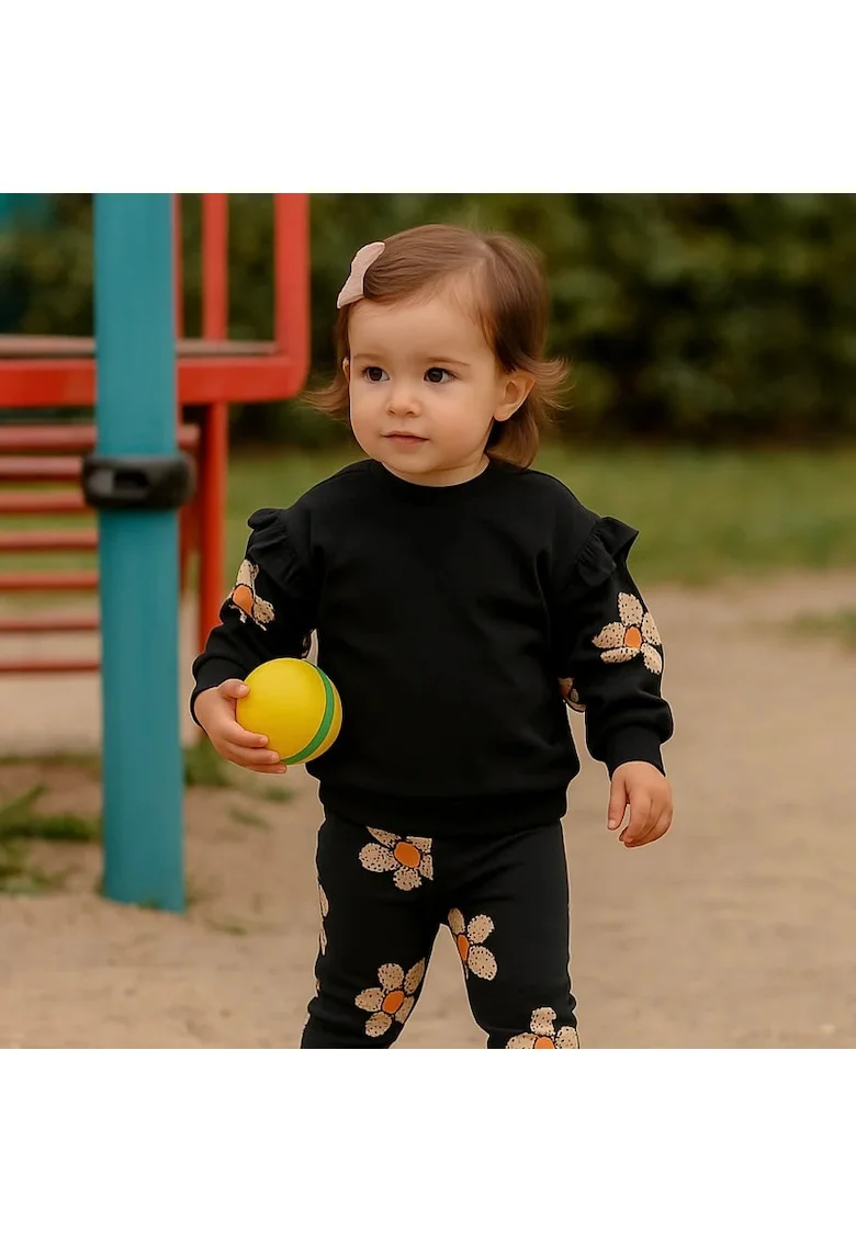 Bluza cu maneca lunga si imprimeu floral  - Good Day, Negru, pentru fetite, Negru