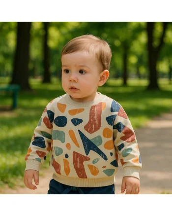 Bluza cu maneca lunga si imprimeu colorat  - Moments, Multicolor, pentru baietei, Bej