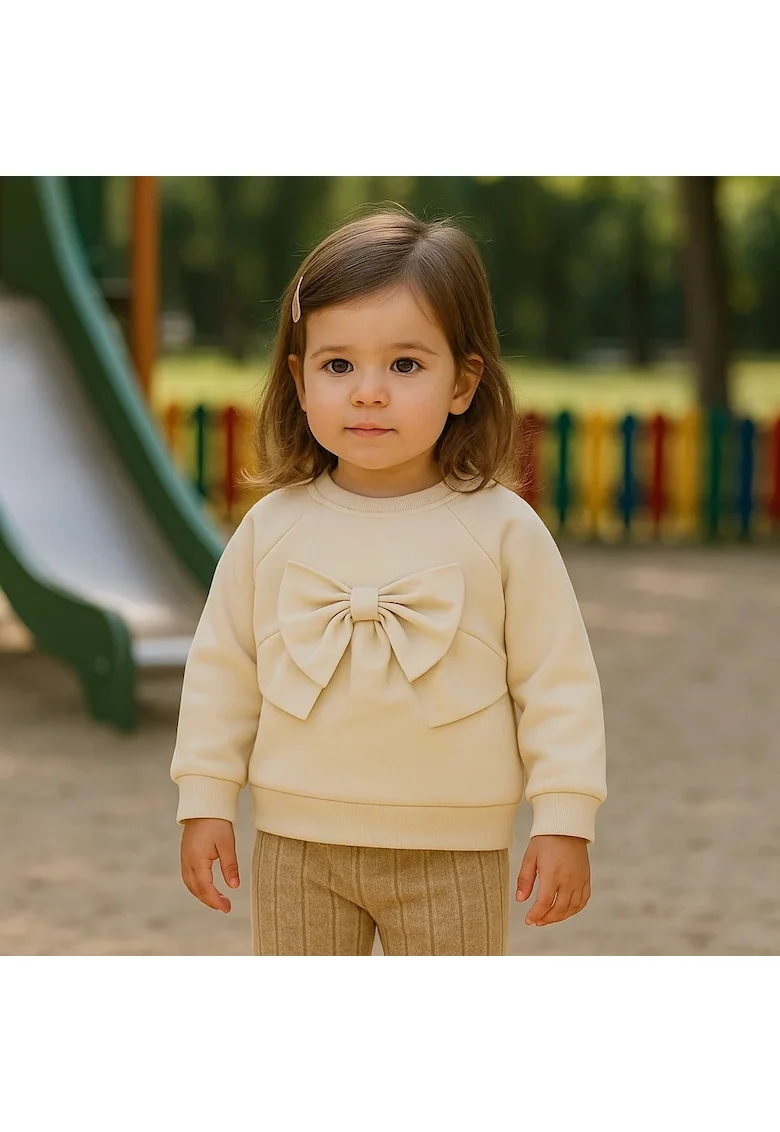 Bluza groasa cu maneca lunga si fundita,  - Minimal Optimist, Bej, pentru fetite, Bej