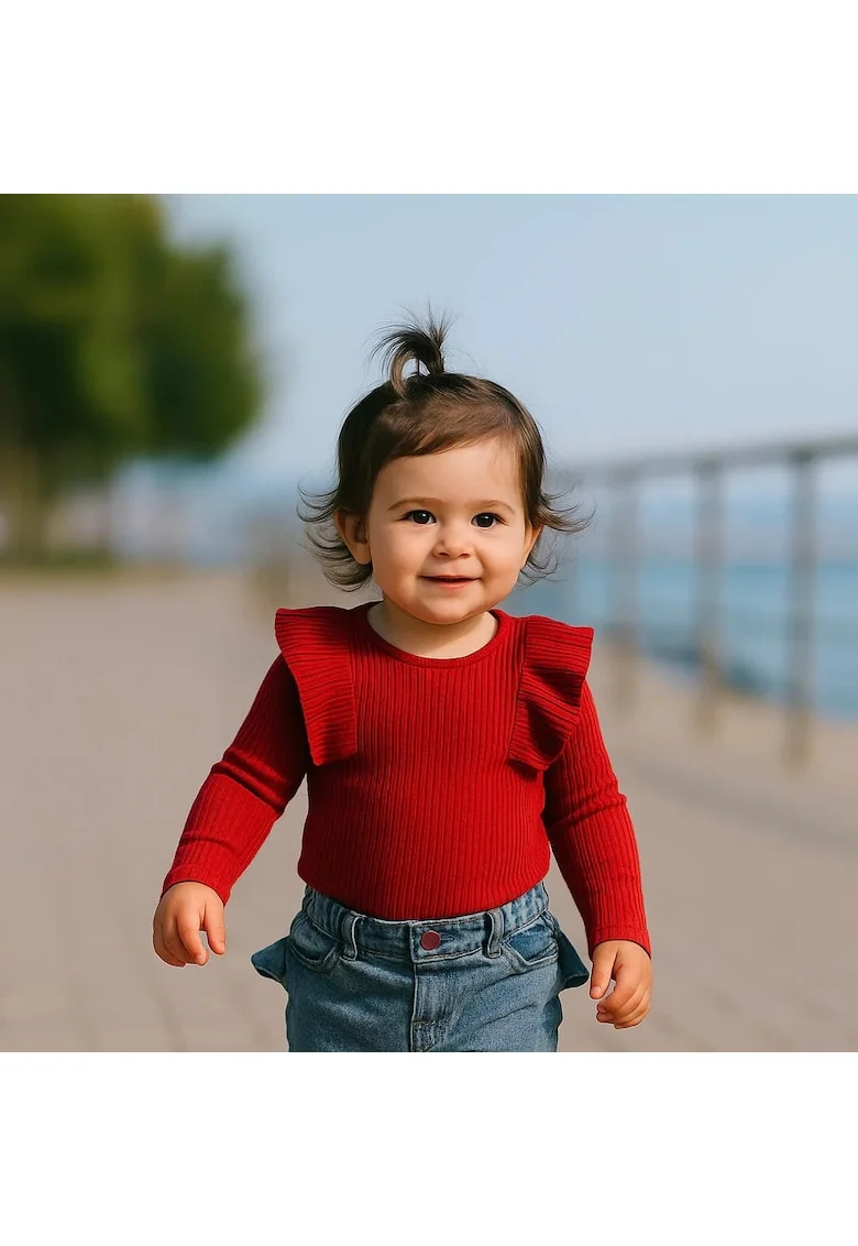 Bluza tricotata cu maneca lunga si volanase,  - It`s Our Nature, Rosu, pentru fetite, Rosu
