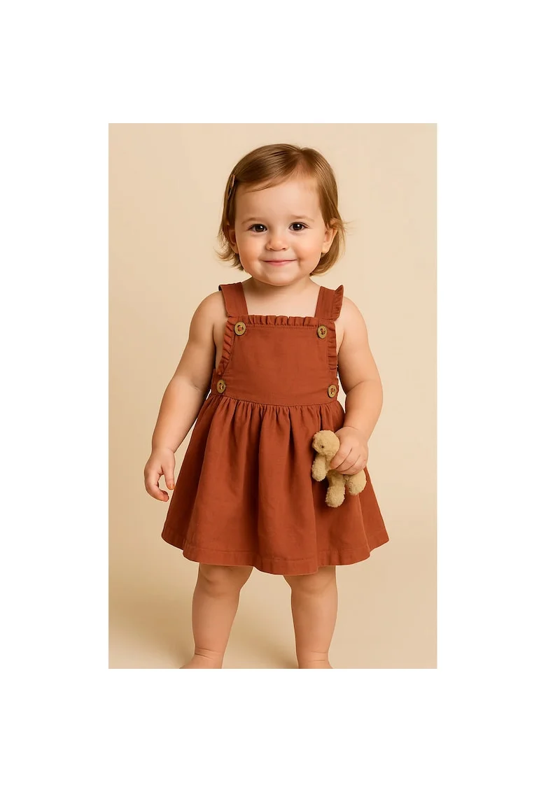 Rochie sarafan babydoll  - Retro Journey, Caramiziu, pentru fetite, Caramiziu