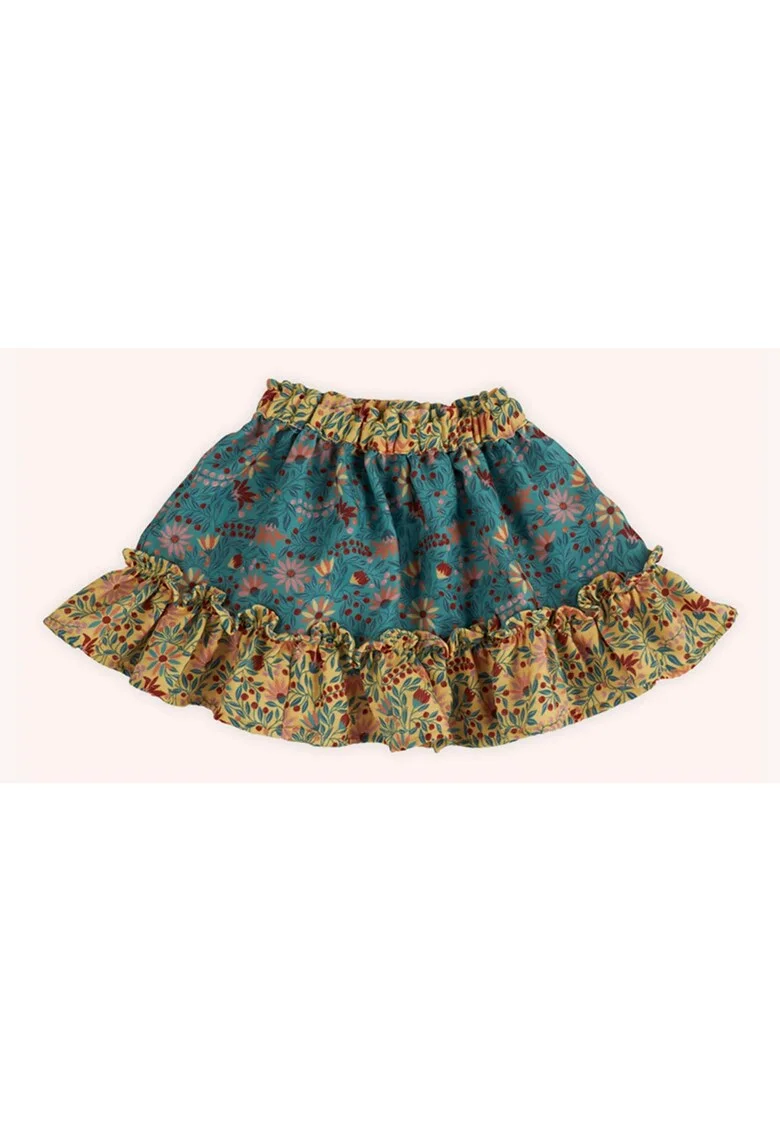 Fusta cu volanas,  - Retro Journey, Verde si Galben, pentru fetite, Verde