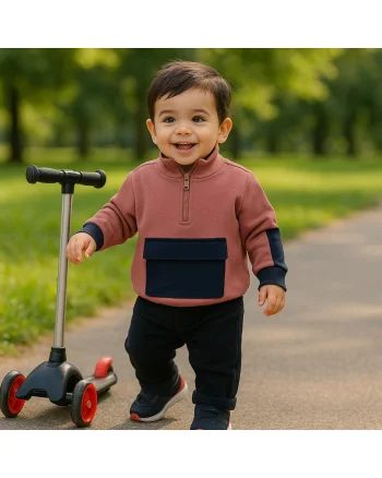 Bluza sport cu fermoar si buzunar negru Color Block,  - Let`s Explore, Rose, pentru baietei, Roz