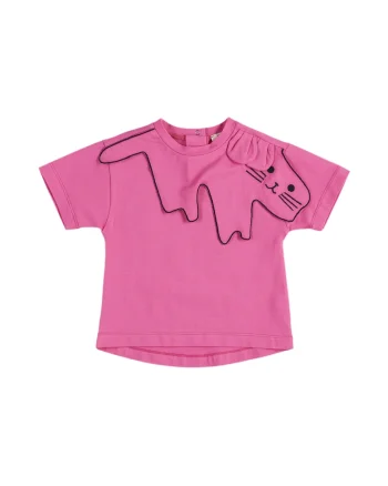 Tricou cu guler brodat pisicuta  - Hope, Fucsia, pentru fetite, Fucsia