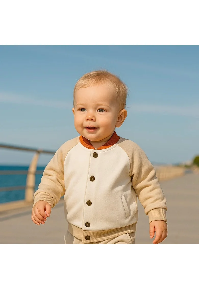 Bluza cu capse si guler portocaliu  - Hope, Ecru si Bej, pentru baietei, Ecru