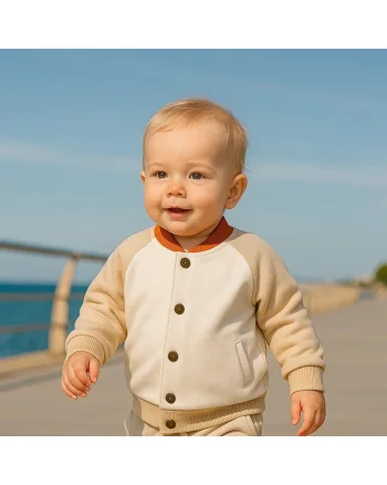 Bluza cu capse si guler portocaliu  - Hope, Ecru si Bej, pentru baietei, Ecru
