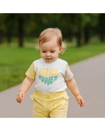 Tricou imprimat  - Keep Going, Alb cu maneci colorate, pentru fetite, Alb