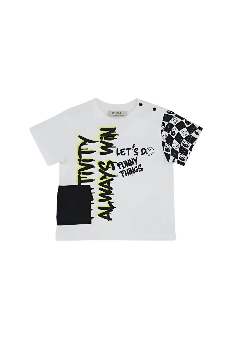 Tricou imprimat  - Feeling Good, Alb/Negru, pentru baietei, Alb