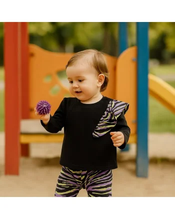 Bluza cu maneca lunga si detaliu volan  - Zebra`s, Negru cu volan Roz, pentru fetite, Negru
