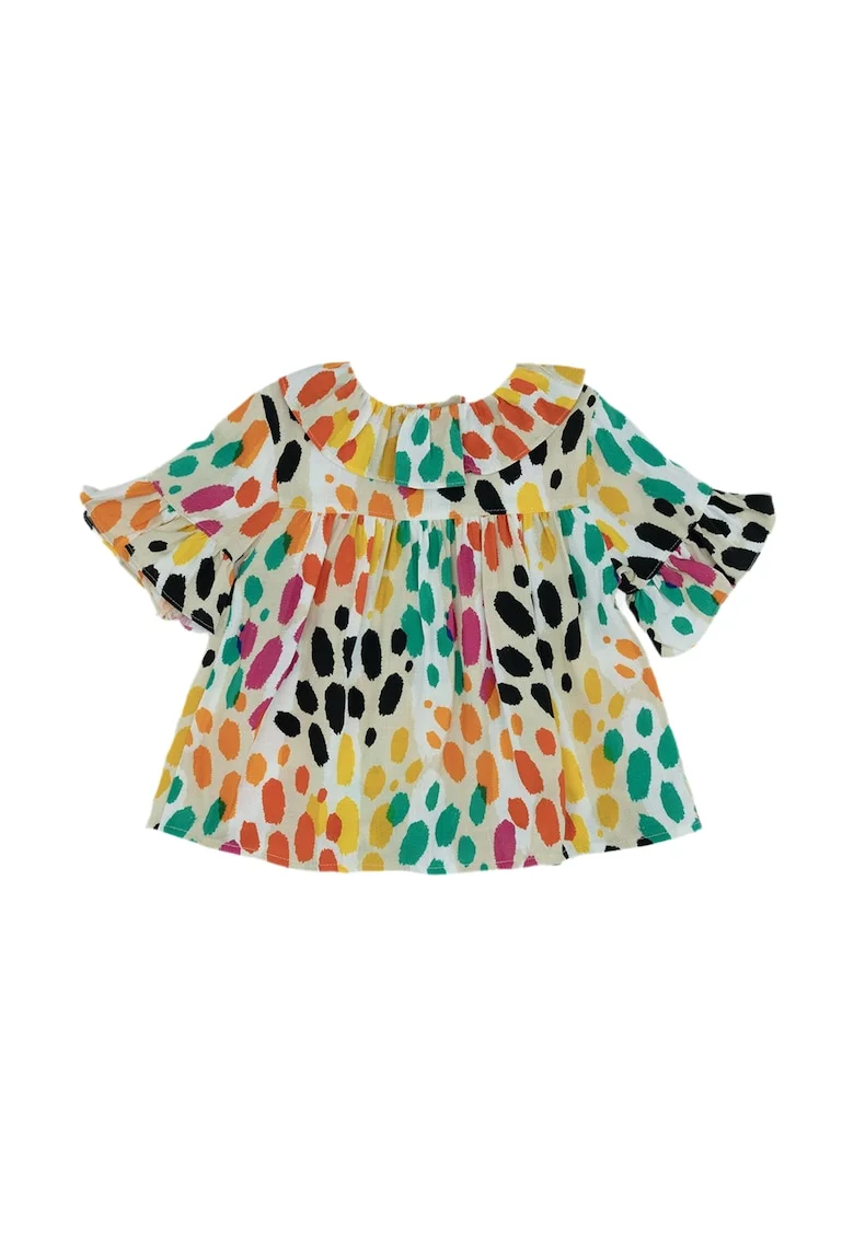 Bluza vaporoasa cu maneca scurta si volane  - Hope, cu buline colorate, pentru fetite, Bej