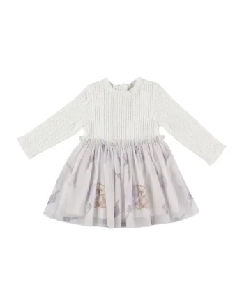 Rochie tricotata cu fusta din tull  - Cute Bear, Ecru, pentru fetite, Ecru