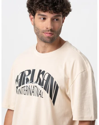 Tricou cu imprimeu logo, Negru/Bej