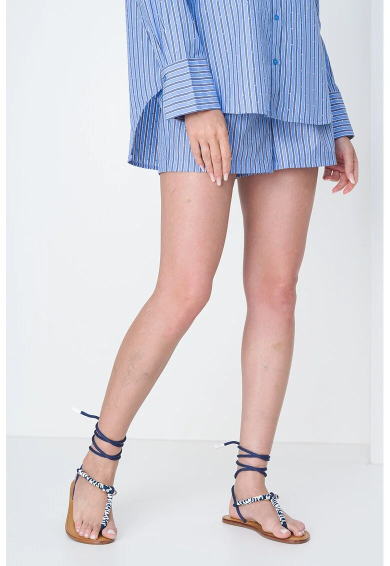 Pantaloni scurti din amestec de bumbac cu dungi, Albastru pastel