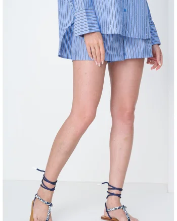 Pantaloni scurti din amestec de bumbac cu dungi, Albastru pastel