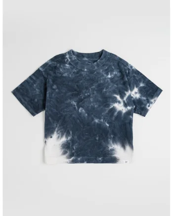 Tricou cu decolteu la baza gatului si model tie-dye, Alb murdar/Bleumarin