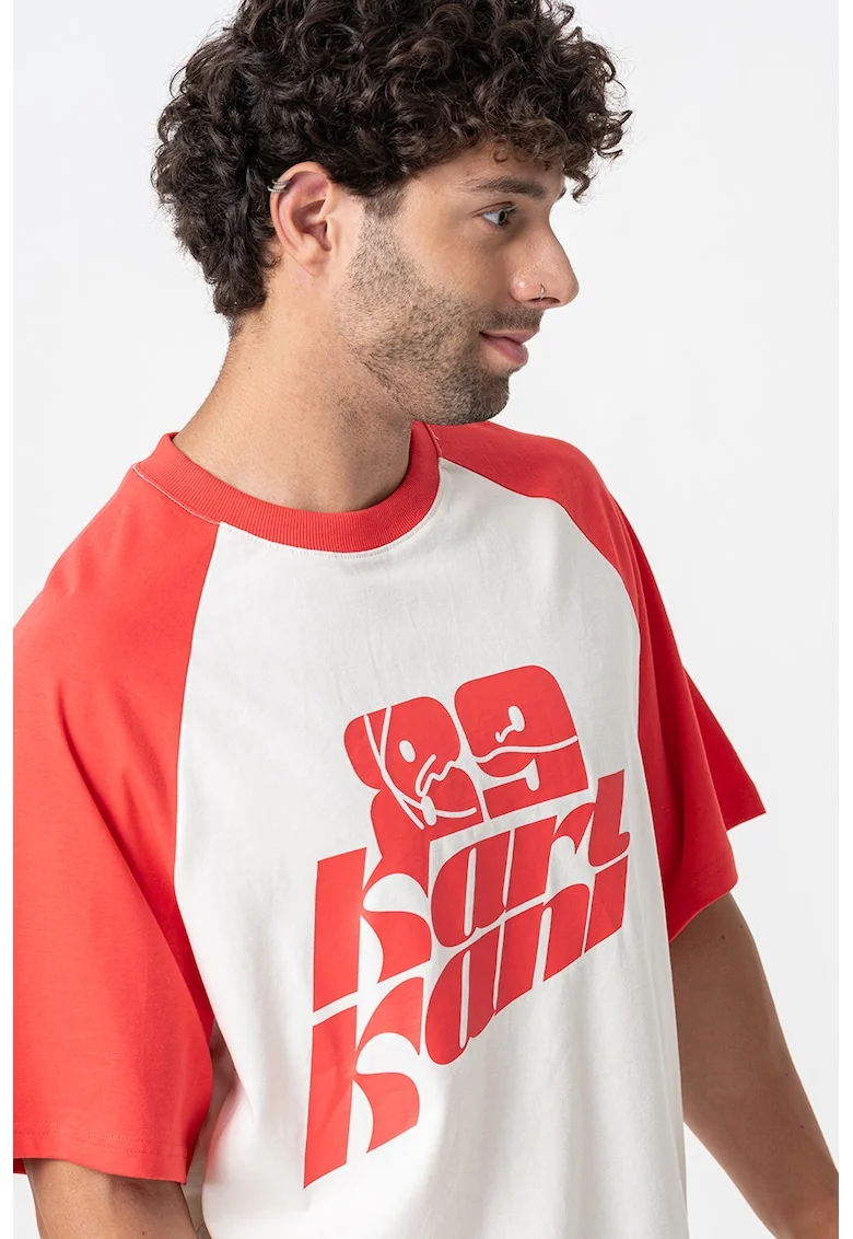 Tricou cu imprimeu logo, Rosu/Alb fildes