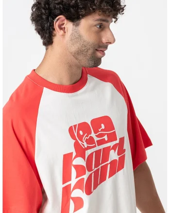 Tricou cu imprimeu logo, Rosu/Alb fildes