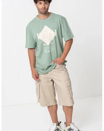 Tricou cu imprimeu logo, Verde deschis/Bej deschis