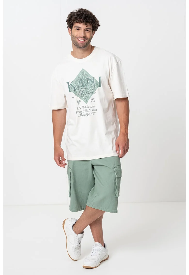 Tricou cu imprimeu logo, Verde/Alb murdar
