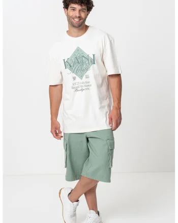 Tricou cu imprimeu logo, Verde/Alb murdar