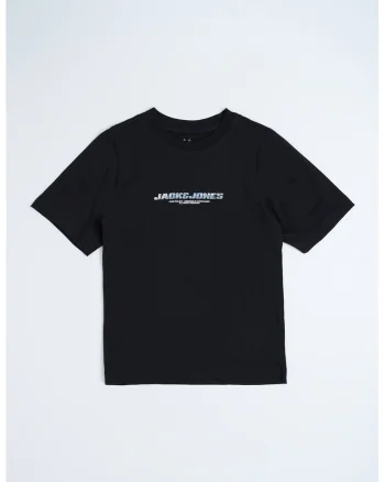 Tricou cu decolteu la baza gatului si logo pe piept, Negru