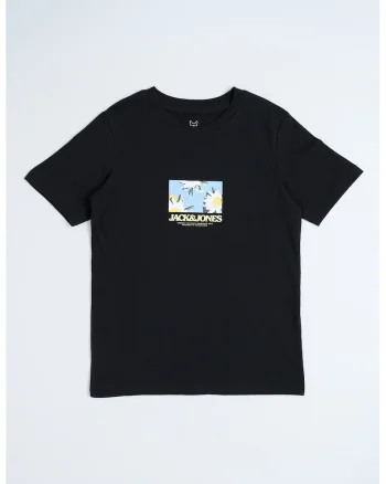 Tricou de bumbac cu imprimeu grafic si logo, Negru